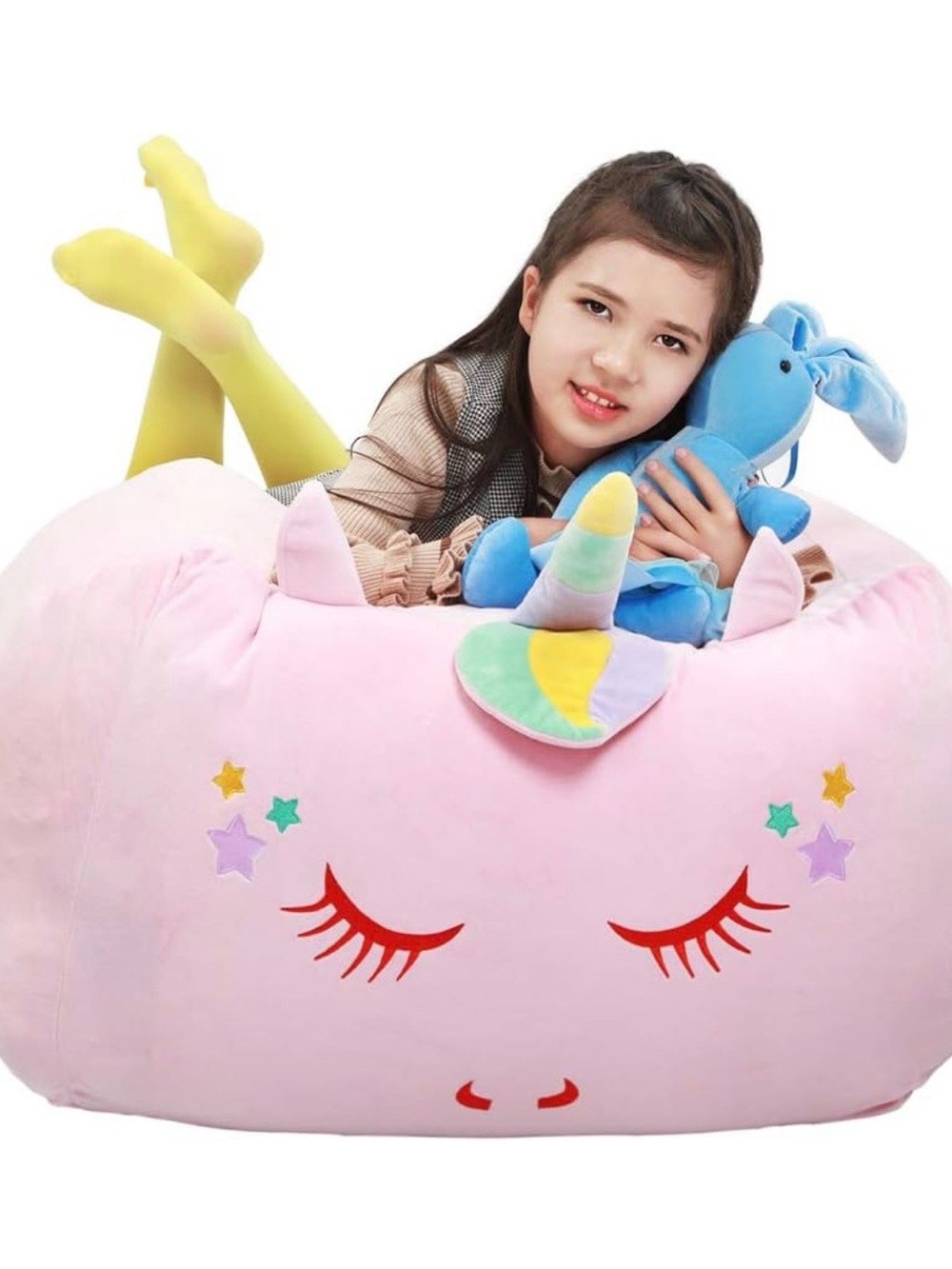 Pink Plush Unicorn Beanbag with Embroidered Face